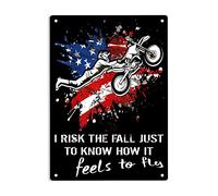 Motocross Dirtbike Motorcycle American Flag I Risk The Fall Just To Know How It Feels To Fly Sign Metal Tin Signs, Risk the Fall Jump Poster for Home Wall Decor Plaque Sign 12x8 Inch