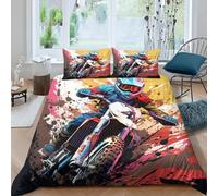 Motocross Duvet Cover Sets Single 3D Printed Microfiber Cycling Bedding Set Ultra-Soft Quilt Cover 150 x 200 cm with Zipper Closure and 2 Pillowcases 50x75 cm a_1107