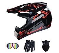Motocross Full Face Helmet DOT DH Motorbike Backflip Helmets Motorcycle ATV Helmet Dirt Bikes Crash Helmet for MTB Rally Off-Road Pit bike (Red line) (52~53cm S)