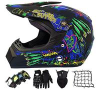 Motocross Helmet Adult Full Face Helmet MTB with Goggles/Gloves/Mask/Helmet Net, Youth Kids Downhill Off-Road Motorcycle Crash Helmet, ATV BMX Quad Bike Enduro Racing Dirt Bike Helmet, S-XL (52-59CM)