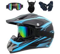 Motocross Helmet Adult, With Goggles Gloves Face Mask, Youth Kid Dirt Bike Motorcycle Crash Helmet, Full Face Off Road Crash Helmet, Motorbike Motocross BMX MX Helmet(Blue,XL (58-59cm))