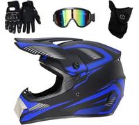Motocross Helmet, Adult Youth Kid Full-Face Off Road Motorcycle Crash Helmet, Dirt Bike MTB BMX Downhill Mountain Bike Motorbike Helmet with Goggles Gloves Face Shield(Color:Blue,Size:S(52~53cm))