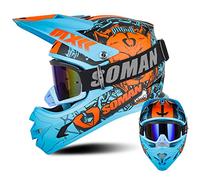 Motocross Helmet, Dirt Bikes for Kids with Goggles, Full Face Off-Road Motorcycle Crash Helmet, DOT/ECE Approved Youth Adult Dirt Bike Helmet for MTB BMX Downhill Quad Bike Enduro Racing, Blue S-XXL