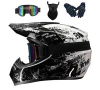 Motocross Helmet, Full Face MTB Motorcycle Helmet Off-Road Electric Dirt Bike Motorcycle/Mountain Bike Helmet with Goggles Gloves Face Shield for Adult(CC,L(56-57cm))
