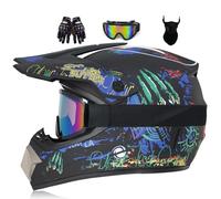 Motocross Helmet Kids, Children Motorbike Helmet, Full Face MTB Adults Motorcycle Motocross Dirt Bike Helmet, Youth ATV Off Road Crash Helmets Mens BMX Helmet With Goggles Gloves Mask (Color : Blue-A