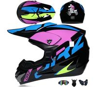 Motocross Helmets With UV Goggles Mask Gloves MTB Helmet DOT/ECE Certified Full Face Motorcycle Helmet Dirt Bike Offroad Helmets Cruiser and Chopper Mopedhelmet for Men Women,Pink/D-M