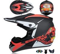 Motocross Helmets With UV Goggles Mask Gloves MTB Helmet DOT/ECE Certified Full Face Motorcycle Helmet Dirt Bike Offroad Helmets Cruiser and Chopper Mopedhelmet for Men Women,Red/D-S