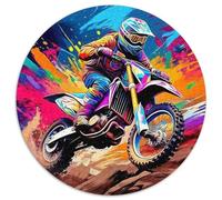 Motocross Motorcycle Jigsaw 1000 Piece Round Puzzle Splash Art Style Jigsaw Puzzles Impossible Puzzle for Adults 1000pcs (67.5x67.5cm)