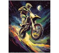 Motocross Paint by Number,Motocross Rider Jumps Paint by Numbers for Adult,Motorcycle Action Acrylic Oil Painting,Sport Wall Art,Moon and Stars Home Wall Decor - Graffiti(16x20inch,with Frame)