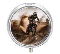 Motocross Pill Box Small Round Pill Case Portable Travel Pill Container Multi-Functional Moisture Proof Metal Medicine Pill Organizer Box for Vitamins Fish Oil