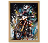 Motocross Race Driver Number 7 Racing Action Shot Artwork Framed Wall Art Print A4 Artery8 Light Oak One Size