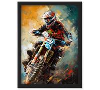 Motocross Race Driver Sport Action Shot Painting Artwork Framed Wall Art Print A4 Artery8 Black One Size