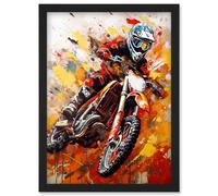 Motocross Race Motorcycle Sport Oil Painting Artwork Framed Wall Art Print A4 Artery8 Black One Size