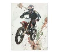 Motocross Racer Sport Action Shot Watercolour Wall Art Print Artery8 Grey W24 inch x H32 inch