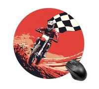 Motocross Racing Flag Dirt Bike Cute Mouse Pad with Non-Slip Rubber Base Round Mouse Mat Office Supplies