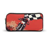 Motocross Racing Flag Dirt Bike Pencil Case Large Capacity Pen Pouch Office Supplies Organizer Portable Makeup Bag for Travel