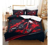 Motocross Rider Action 2 Piece Polyester Red Splatter Graphic Style Duvet Cover Set, Pillow Cases, Invisible Zip, Children, Spring Use Lightweight Breathable Safe Soft Touch Single（135x200cm）