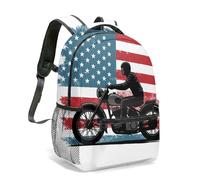 Motocross Rider American Flag All Over Print 16 Inch Backpack Vintage Distressed Patriotic Graphic Motorcycle Bag (03)