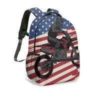 Motocross Rider American Flag All Over Print 16 Inch Backpack Vintage Distressed Patriotic Graphic Motorcycle Bag (01)
