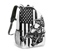 Motocross Rider American Flag All Over Print 16 Inch Backpack Vintage Distressed Patriotic Graphic Motorcycle Bag (07)
