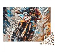 Motocross Rider Family 1000 Piece Puzzle for Adults Biker Drifts through Rough Muddy Off-road Trail Premium Sturdy Challenging Stress Relief 52x38cm/1000pcs