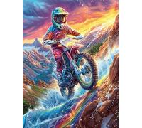 Motocross Rider in Mountain Waterfall 1000-piece Jigsaw Puzzle Bundle Family Puzzle Lovers Brain Training Mindful Activity Spring Paperboard Creativity & Gift Giving 1000 PCS