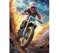 Motocross Rider in Mountain Waterfall 1000-piece Jigsaw Puzzle Set For Adults Teens 14+ Logic Skill Indoor Game Family Game Night Summer Thick Cardboard 1000 PCS