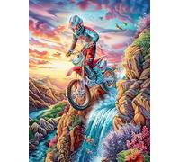 Motocross Rider in Mountain Waterfall 1000 Pieces Classic Jigsaw Puzzle Mitos Fantástico Cuento De Hadas Puzzle for Adults Concentration Training Wall Art Mental Exercise Halloween Premium Cardboard