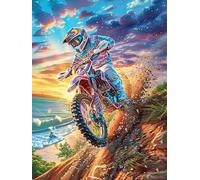 Motocross Rider in Mountain Waterfall 300 Pc DIY Jigsaw Puzzle Puzzles for Adults Teens Hard Challenging Team Building Stress Reducing Autumn High-grade Rigid Cardboard 300 PCS