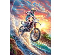 Motocross Rider in Mountain Waterfall 300 Pieces Premium Jigsaw Puzzle Adult Jigsaws Educational Challenge Mental Exercise Wall Art Winter Rigid Cardboard 300 PCS