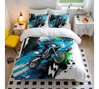 Motocross Rider Motion Duvet Cover Dynamic Dirt Bike Racing Bedding Set, 3D Extreme Sports Bedding, Microfiber Motorcycle Bedding Set (style4,King 240x220cm+65x65cm*2)