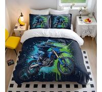 Motocross Rider Motion Duvet Cover Dynamic Dirt Bike Racing Bedding Set, 3D Extreme Sports Bedding, Microfiber Motorcycle Bedding Set (style1,Single135x200cm+65x65cm*2)