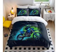 Motocross Rider Motion Duvet Cover Dynamic Dirt Bike Racing Bedding Set, 3D Extreme Sports Bedding, Microfiber Motorcycle Bedding Set (style5,Single135x200cm+65x65cm*2)