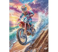 Motocross Rider on Beach 300 Piece Pack DIY Jigsaw Puzzle Mitos Cuento De Hadas Collectors Cognitive Development Educational Decorative Puzzle Gifts for Adults Premium Cardboard 300 PCS