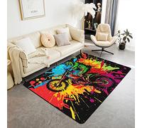 Motocross Rugs for Boys Girls, Motorcycle Racer Area Rug 100x150cm, Extreme Sport Tie Dye Dirt Bike Motor Vehicles Biker Carpet for Bedside for Kids Car Game Decorative Rug