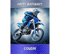 Motocross Speedway Birthday Card for Cousin - For Him Greeting Blank Inside Envelope Included Gift Idea UK Sport