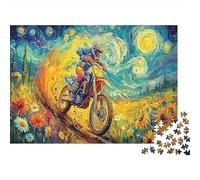 Motocross Starry Paperboard Motocross Rider in Starry Night-style Field Classic Jigsaw Puzzle Interactive Boredom Buster 70x50cm/1000pcs