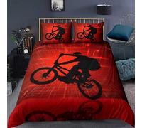 Motocross Super King Duvet Cover Set 3D Printed Fiery Red Silhouettes Bedding Set Ultra Soft Microfiber Quilt Cover 220x260 cm with 2 Pillowcases with Zipper for Boys Girls Teens a.1667