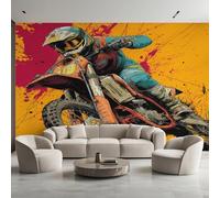 Motocross Wallpaper for Living Room, Cycling Graffiti Rider Wall Mural for Bedroom 450x315 cm, Non-Woven Photo Wallpaper, Home Decor D&O48
