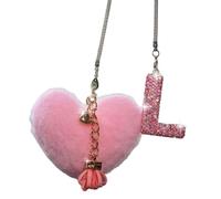 MOTOFITOOL Bling Pink Car Accessories for Women Letter Charm, Rainbow Color Rear View Mirror Cute Crystal Pendant Car Decorations, Lucky Gifts Diamond Rhinestone Charm Interior (L, Tassel Heart)