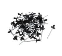 Motoforti Dome Head Large Flange Blind Rivets 4mm Grip Diameter 6.4mm Grip Length 12mm Flange Diameter Aluminum Alloy Iron Silver Tone Black 50 Pcs