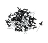 Motoforti Dome Head Large Flange Blind Rivets 4mm Grip Diameter 8mm Grip Length 12mm Flange Diameter Aluminum Alloy Iron Silver Tone Black 50 Pcs