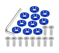 Motoforti Universal Finishing Countersunk Fender Bumper Washers, Gasket Screw Engine Bay Fastener Tool Kit for Car Motorcycle, M6, Aluminum Alloy, Blue, 1 Set