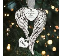 MOTONG 1 PCS Christmas Memorial Ornament Angel Wings Pendants “a Piece of My Heart Is In Heaven”Come With Two Sweet Heart Shaped Baubles Ornaments for Christmas Tree Hanging Decorated(Uncle)