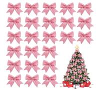 MOTONG 24 PCS Small Pink Christmas Bows, Decorative Glitter Christmas Tree Bows Wreaths Xmas for Tree Ornaments, Sequin Bow Ties Bowknot for Garland,Party,Gift Box Decor