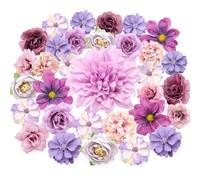 MOTONG 30-50 PCS Artificial Flowers for Cake Decoration-Purple Artificial Flower Heads for Cake Decorations, Purple Cake Flowers Bridal Bouquet Flower Wall Panel Party Wedding