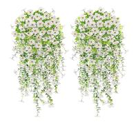 MOTONG 4 PCS Artificial Hanging Flowers, UV Resistant Trailing Artificial Plants Outdoor, Suitable for Fake Artificial Flowers Wall Wedding Party Baskets Indoor Home Garden Decoration White