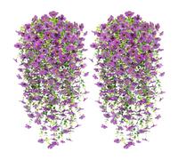 MOTONG 4 PCS Artificial Hanging Flowers, UV Resistant Trailing Artificial Plants Outdoor, Suitable for Fake Artificial Flowers Wall Wedding Party Baskets Indoor Home Garden Decoration Purple