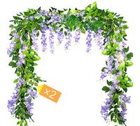 MOTONG Artificial Flowers Decoration, 2 Pcs (2M/7FT/Piecs) Fake Flowers Artificial Wisteria Vines, Artificial Vine Garland Plants Arts For Ceremony Home Garden Wedding Party Decoration(Purple)