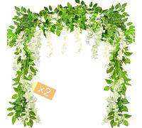 MOTONG Artificial Flowers Decoration, 2 Pcs (2M/7FT/Piecs) Fake Flowers Artificial Wisteria Vines, Artificial Vine Garland Plants Arts For Ceremony Home Garden Wedding Party Decoration(White)